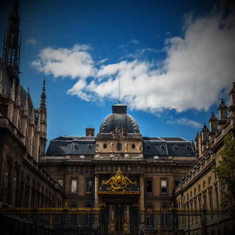 PARIS, FRANCE - AUGUST 30, 2015: Gates of the palace of justice